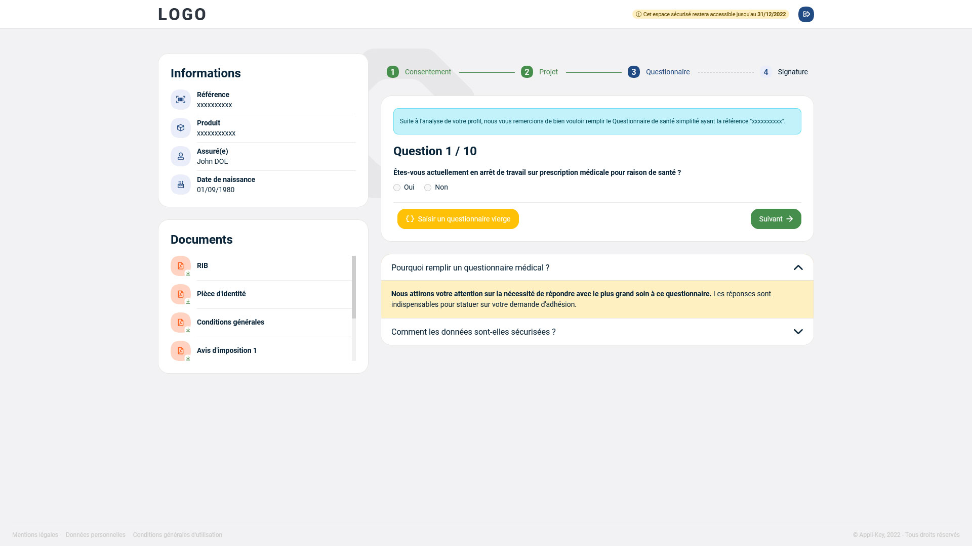 capture d'écran n°1 de Akisa Emprunteur, module de souscription en ligne de produits emprunteur