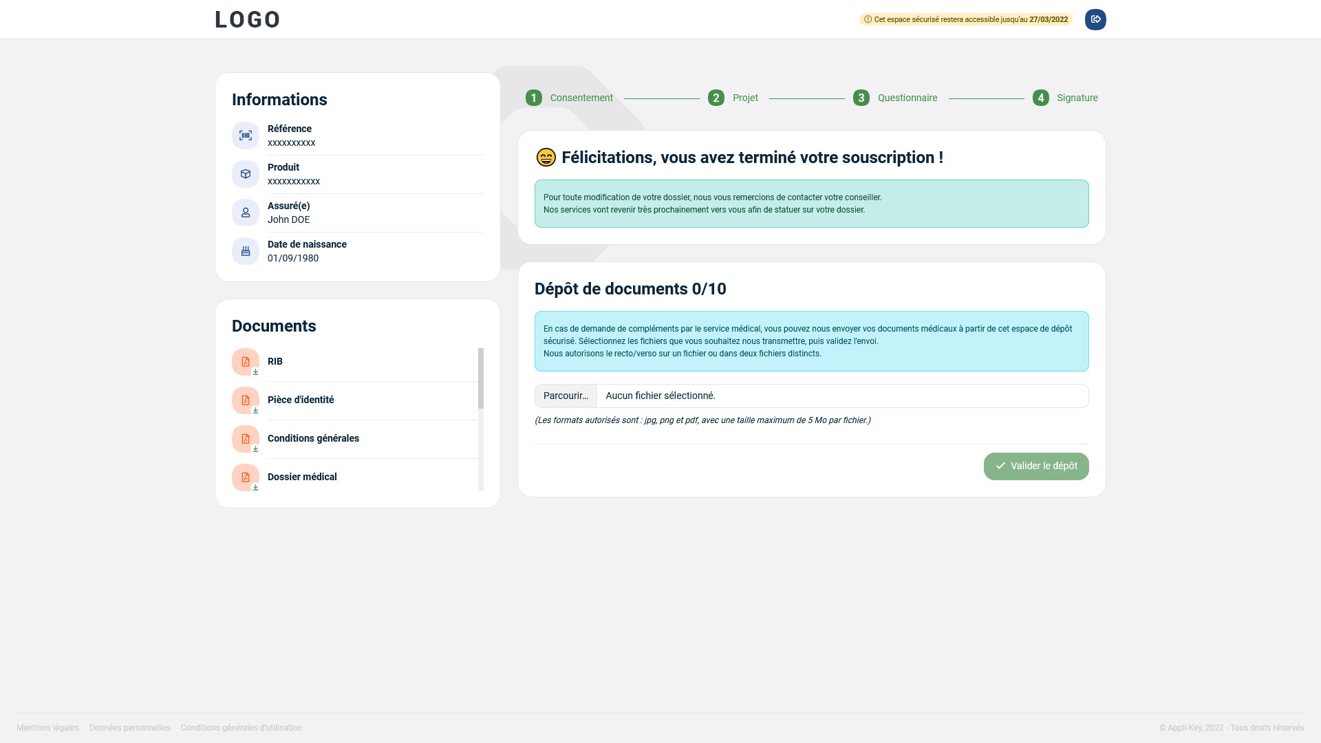 capture d'écran n°1 de Akisa Emprunteur, module de souscription en ligne de produits emprunteur