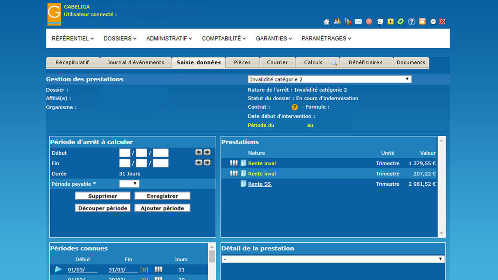 capture d'écran n°3 de Gabeliga, progiciel de gestion des sinistres prévoyance et emprunteur reconnu sur le marché depuis plus de 15 ans