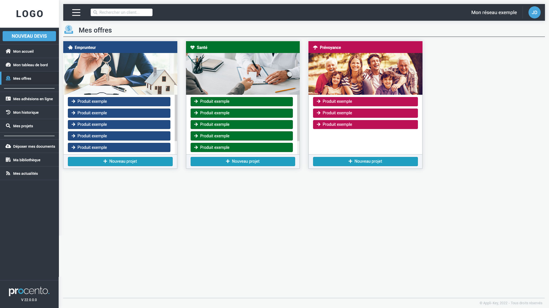 capture d'écran n°2 de Procento, solution saas de gestion de contrats d'assurance prévoyance, santé et emprunteur
